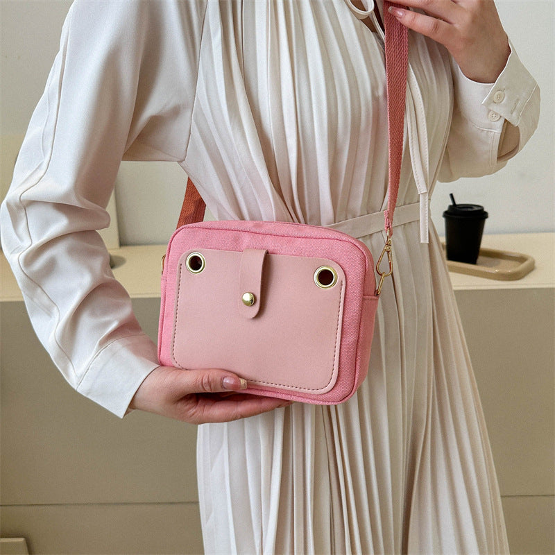 Wholesale Contrasting Color Cute Simple Canvas Shoulder Bag